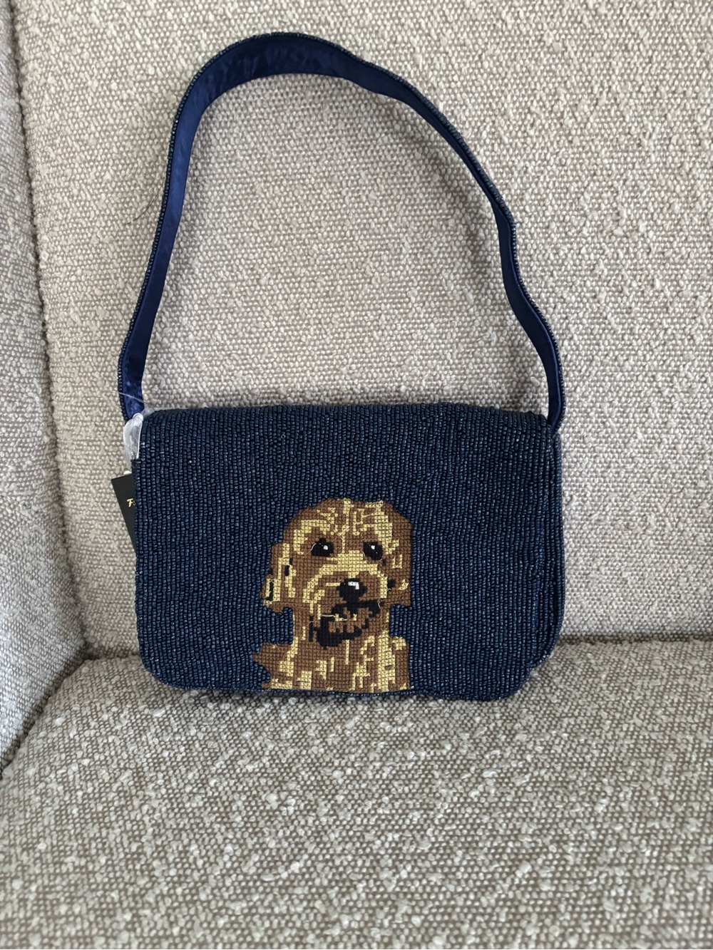Navy Beaded Dog Portrait Crossbody Bag - Unbranded